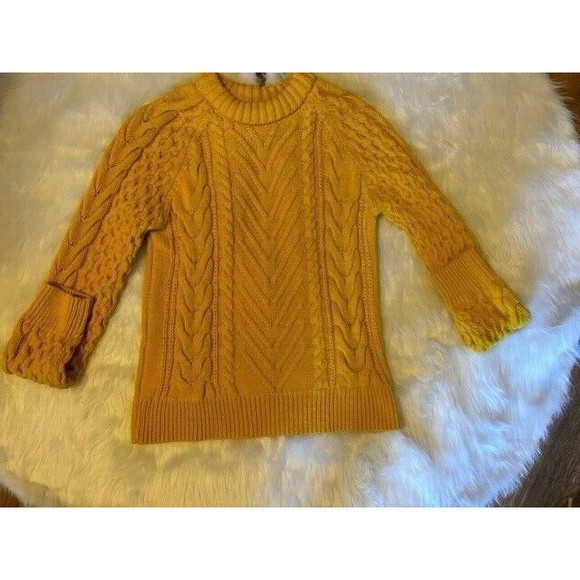 Zara Sweater Womens Size Small Cable Fisherman Chunky Knit Pullover Mustard GUC - Picture 6 of 9